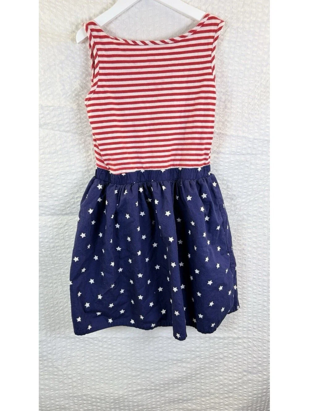 Gymboree Girls Red White Blue 4 Of July Cotton Lined Dress Sequin Stars Size 10